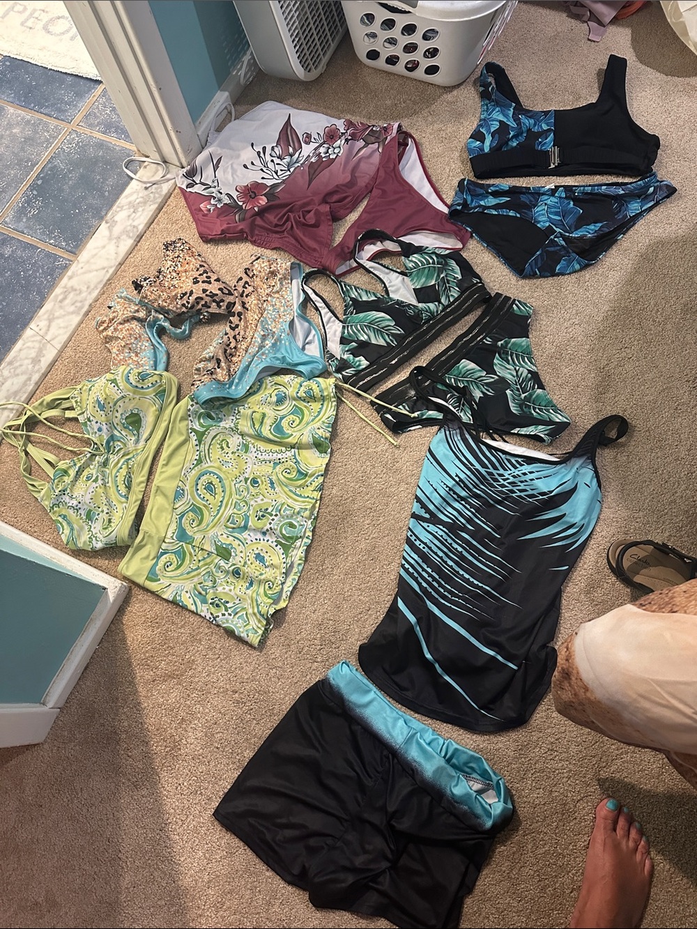 Black & Teal Tropical Print Women's Tankini Set - Picture 3 of 5